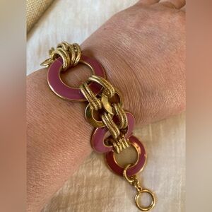 Banana Republic Gold Tone and Pink Chain Link Bracelet Toggle‎ Clasp